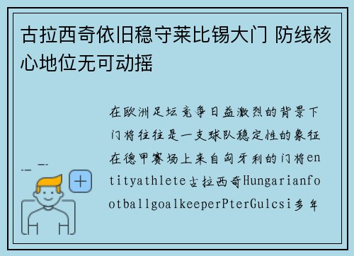 古拉西奇依旧稳守莱比锡大门 防线核心地位无可动摇 古拉西奇依旧稳守莱比锡大门 防线核心地位无可动摇